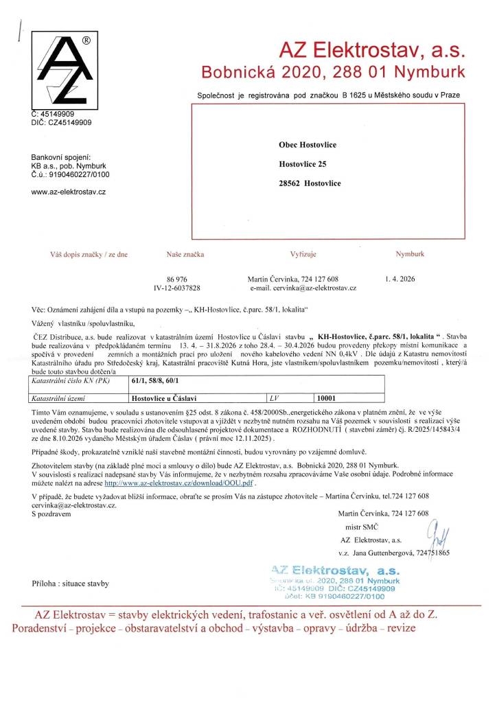 Parkoviště před domy č. 123 a 124 bude opatřené záborem, kvůli výkopovým pracím. Děkujeme za pochopení.