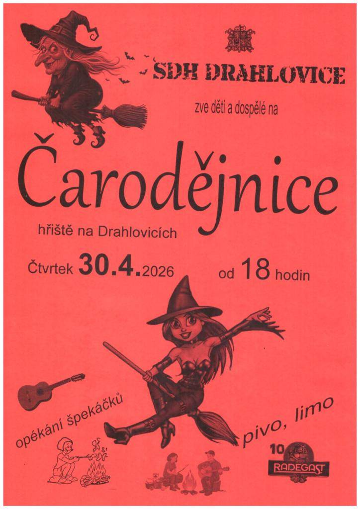 SDH Drahlovice zve na pálení čarodějnic.