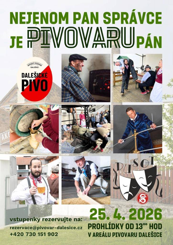 Nejenom pan správce je pivovaru pán.  Provedeme vás pivovarem tak, jak jste to ještě nezažili.   25.4.2026 OD 13:00