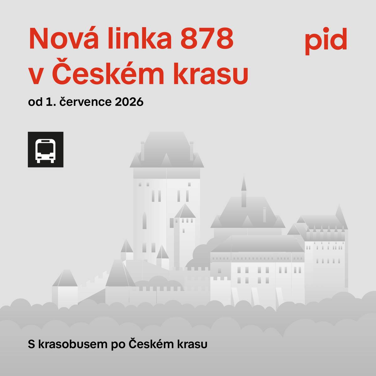 Informujeme Vás, že od 1. července 2026 vyjíždí nová sezonní turistická autobusová linka číslo 878, která propojí nejatraktivnější místa Českého krasu. Autobus spojí Karlštejn, Svatý Jan pod Skalou, Loděnici, Mořinu a Hlásnou Třebaň a nabídne pohodlnou alternativu k individuální automobilové dopravě. Linka bude v provozu o víkendech a svátcích až do konce října a je plně integrována do systému PID.