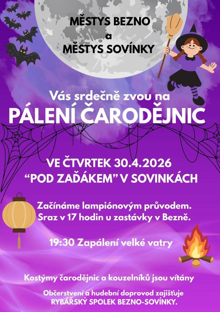 Pozvánka na pálení ČARODĚJNIC   čtvrtek 30. dubna zapálení velké vatry od 19:30