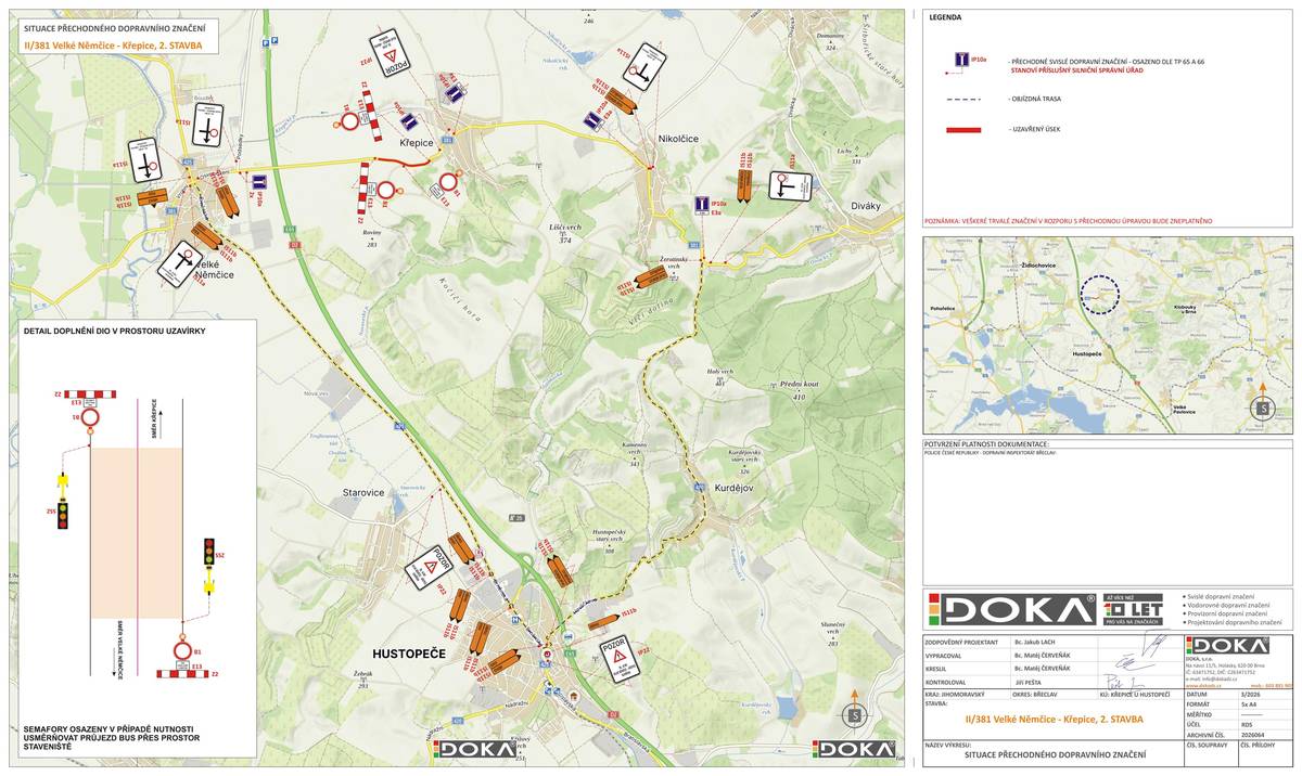 V souvislostí se stavbou II/381 Velké Němčice - Křepice tímto posunujeme tennin zahájeni realizace stavby z původně plánovaného data 27. 4. 2026 na nový temiín 11. 5. 2026. Konečný termín stavby zůstává neměnný.  Důvodem odložení zahájem prací je nutnost stanovení správné receptury pro recyklaci za studena, která je nezbytná pro zajištění požadované kvality prováděných stavebních prací, technologické správností postupu a dosažení odpovídajících parametrů výsledné konstrukce.