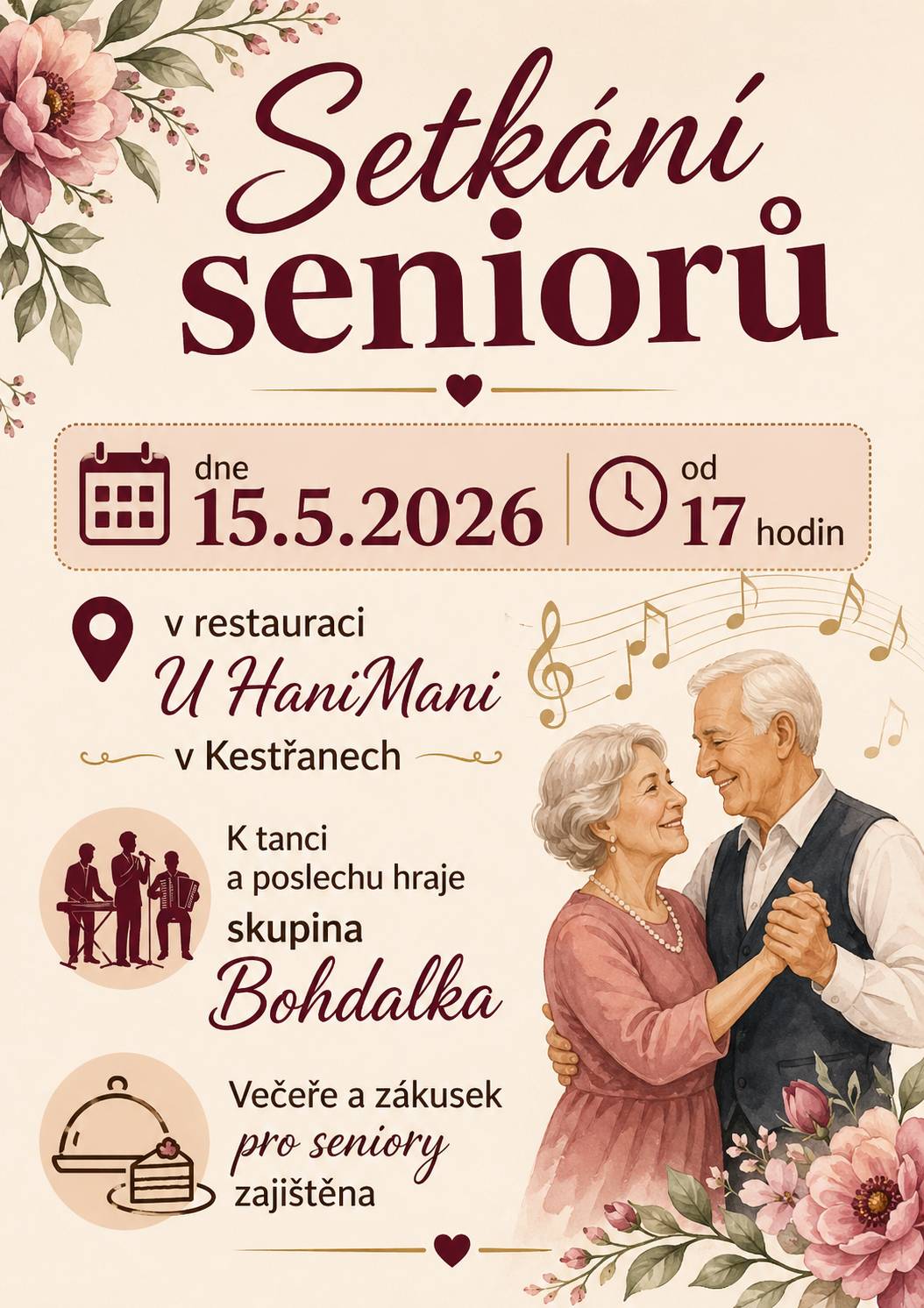 Přihlášky osobně v restauraci U HaniMani v Kestřanech, nebo na tel. 728 005 342