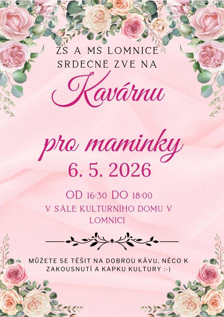 Zveme všechny zájemce na příjemné odpoledne do kulturního domu v Lomnici. Akce proběhne 6. května 2026 od 16:30 do 18:00, kde si budete moci vychutnat dobrou kávu a něco k zakousnutí.
