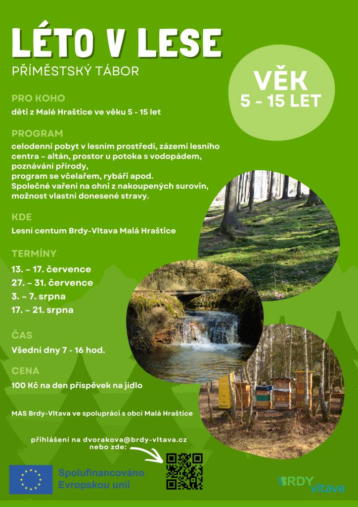 MAS Brdy - Vltava ve spolupráci s obcí Malá Hraštice pořádá příměstský tábor - Léto v lese, který je určen pro děti z Malé Hraštice ve věku 5-15 let.  Veškeré informace a přihlášení viz příloha.