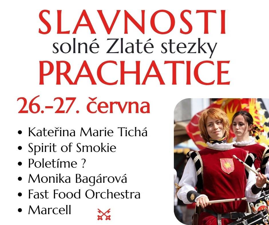 Slavnosti solné Zlaté stezky se do Prachatic tradičně vracejí každý rok – letos se uskuteční ve dnech 26. a 27. června 2026 📅 a promění historické centrum města v živé místo plné hudby 🎶, tradic 🏺 i nevšedních zážitků ✨ Přinášíme první pozvánku na akci, která každoročně přitahuje tisíce návštěvníků 👥 a patří k nejvýznamnějším událostem regionu. ✨ Na co se můžete těšit? Letošní ročník nabídne nejen osvědčený program, ale také výraznou novinku – večerní 3D interaktivní světelnou show 💡 nad Velkým náměstím. Speciální světelná lana vytvoří jedinečný prostorový efekt přímo nad hlavami diváků a slibují nevšední vizuální podívanou 🤩, která posune atmosféru slavností na zcela novou úroveň. 🎶 Hudební program Hudební program bude patřit výrazným jménům české scény i hostům ze zahraničí 🌍. V pátek se můžete těšit například na Kateřinu Marii Tichou, legendární kapelu Spirit of Smokie v čele se zpěvákem Deanem Bartonem či oblíbenou skupinu Poletíme? 🎤 Sobota nabídne pestrou hudební směs – od Moniky Bagárové, která přijede stylově v kočáře 🐎, přes energického Marcella až po Fast Food Orchestra a DJ Baselickera 🎧 Výjimečným hostem bude světoznámý trumpetista Laco Deczi se svou kapelou Celula New York 🎺 Dorazit by měli i oblíbení švýcarští bubeníci ze Spiezu 🥁 a jako každoročně se představí také partnerská města Prachatic. 🏺 Tradice a doprovodný program Slavnosti ale nejsou jen o hudbě. Velké náměstí zaplní po oba dny řemeslné stánky 🛍️, kde si budete moci prohlédnout práci kameníka, košíkáře, přadleny či hrnčíře. Nebude chybět ani ražba mincí ⚒️ nebo kořenářka 🌿 Atmosféru dokreslí historické průvody, příjezd soumarů i program na Parkánu se šermíři ⚔️, kejklíři 🤹 a ohňovou show 🔥 🌳 Prostor pro odpočinek i rodiny Svou nezastupitelnou roli bude mít také Štěpánčin park, kde se po oba dny rozezní oblíbené dechové kapely a vytvoří příjemnou kulisu pro odpočinek i setkávání všech generací. 👨👩👧👦 Pro rodiny s dětmi bude připraven program v hospicovém parku. Slavnosti solné Zlaté stezky tak i letos nabídnou jedinečné spojení historie 🏰, kultury a moderní zábavy ✨ 📌 Už nyní si poznamenejte termín a přijďte si užít jedinečnou atmosféru, kterou jinde nezažijete. Více informací naleznete slavnosti.prachatice.eu 👉 Další informace budeme průběžně doplňovat.