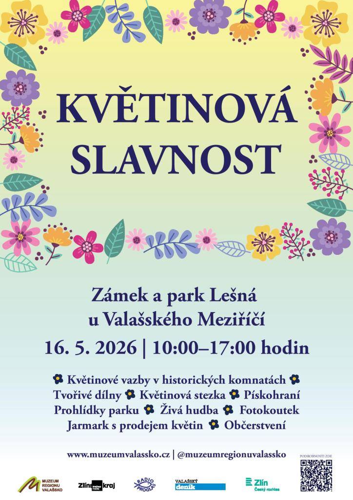 Oblíbená akce Muzea regionu Valašsko s názvem Květinová slavnost proběhne v sobotu 16. května na zámku Lešná u Valašského Meziříčí. Historické komnaty zaplaví krásné květinové dekorace floristů Aleny Hegarové a Lukáše Horáka.