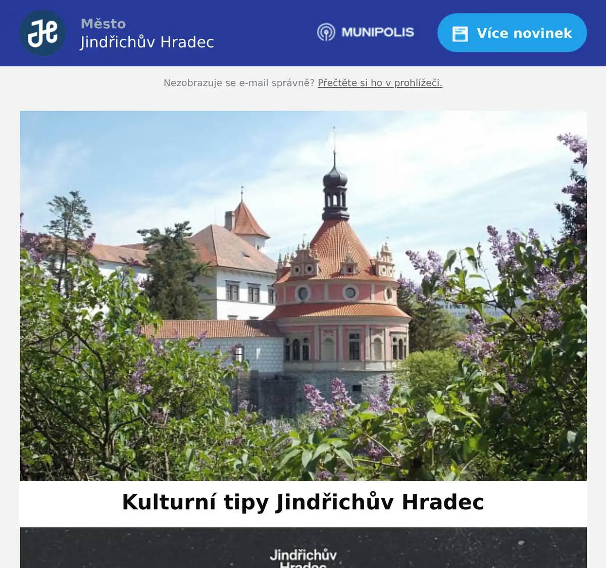Vzpomínkové promítání X. | Projekce nově digitalizovaných amatérských filmů autorů z Jindřichohradecka Na horách | Hory jsou plný různejch bláznů. Hurvínkova cesta do Tramtárie | Hurvínek slaví 100 let, dárek má pro všechny. Říkají mi Lars | Martin Hofmann jako drsný soukromý detektiv Lars Michael | Michael je filmový portrét člověka, který byl pro mnohé nezpochybnitelnou hudební ikonou. Krvavá nevěsta: Hra začíná | Obě nebo žádná. Hra začíná za... 5... 4... 3... 2... 1... Lojza a Pepa: Žíznivé dobrodružství kamarádů včelky Máji | Na louce včelky Máji došla voda – a to je pořádný průšvih! Ďábel nosí Pradu 2 | Návrat do módních ulic New Yorku a elegantních kanceláří časopisu Runway po dvaceti letech. Super Mario galaktický film | Luigi a Mario jsou nejslavnější instalatéři v naší galaxii. Oprávněně. Power To The People: John & Yoko Live in NYC | Jediné dva koncerty Johna Lennona po jeho odchodu z The Beatles! Někdo to rád v Plzni | Každý má rád něco… někdo to rád v Plzni. Za kamarády z televize 6 | Pásmo pohádek pro nejmenší Šampión | Intenzivní osobní drama mladého muže, který po letech reprezentování své vlasti touží po jediném – opustit socialistické Československo a účinkovat v populární revue Holiday on Ice.