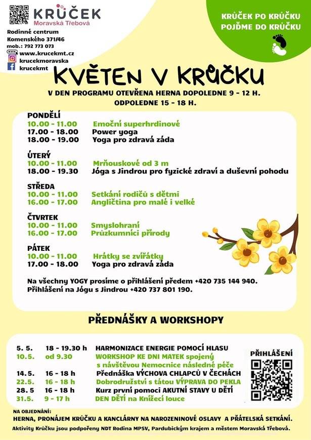 Květnové akce v rodinném centru Krůček Moravská Třebová Více informací na plakátu:
