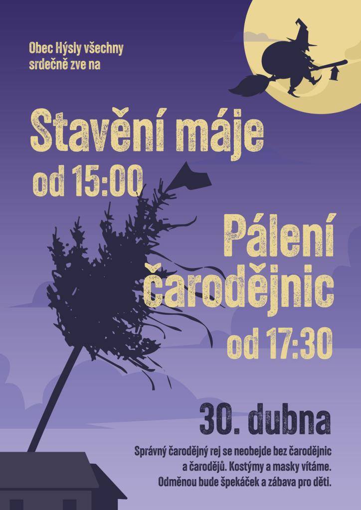 Obec Hýsly vás srdečně zve na tradiční odpoledne na konci dubna. Přijďte si užít sousedské setkání.