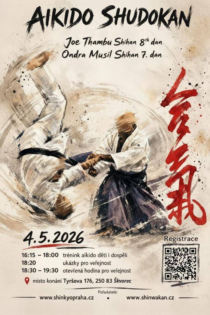 V pondělí 4. května zavítá Joe Thambu shihan společně s Ondra Musil shihan k nám do Škvorce v rámci společného tréninku klubů SHIN-KYO Aikido Škvorec a SHINWAKAN Praha.