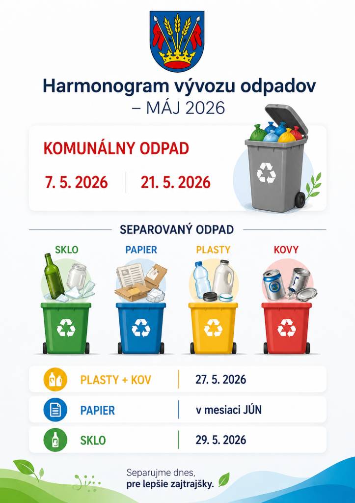 Harmonogram vývozu odpadov MÁJ 2026