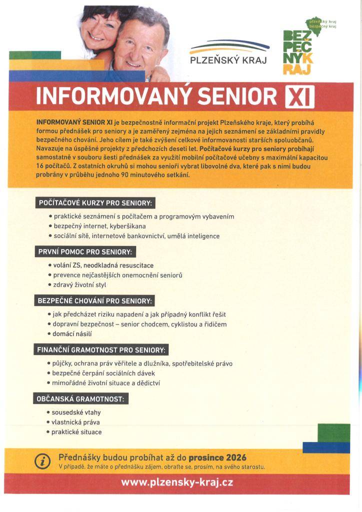 Plzeňský kraj pokračuje v projektu pro seniory zaměřeném na prevenci kriminality "Informovaný senior".