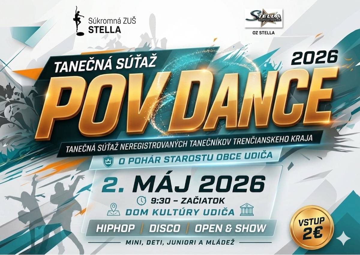 Dňa 2. mája 2026 sa v Dome kultúry v Udiči uskutoční tanečná súťaž neregistrovaných tanečníkov Trenčianskeho kraja o pohár starostu obce Udiča. Súťažiť budú účastníci vo viacerých kategóriách vrátane hip-hop a disco.