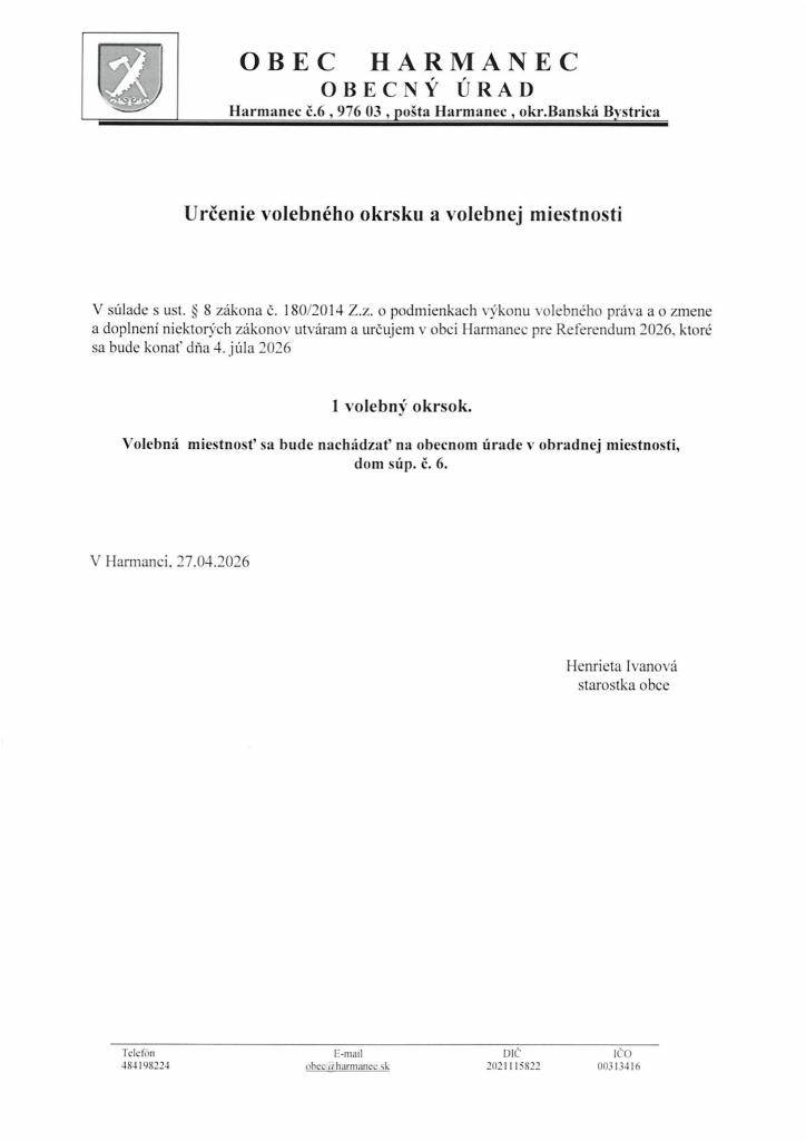 Určenie volebného okrsku a volebnej miestnosti pre Referendum 4.7.2026