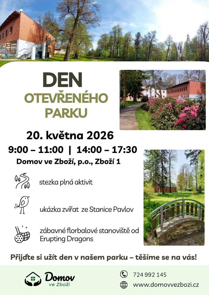 20. května 2026 09:00 - 11:00 a 14:00 - 17:30.  Domov ve Zboží, p.o., Zboží 1