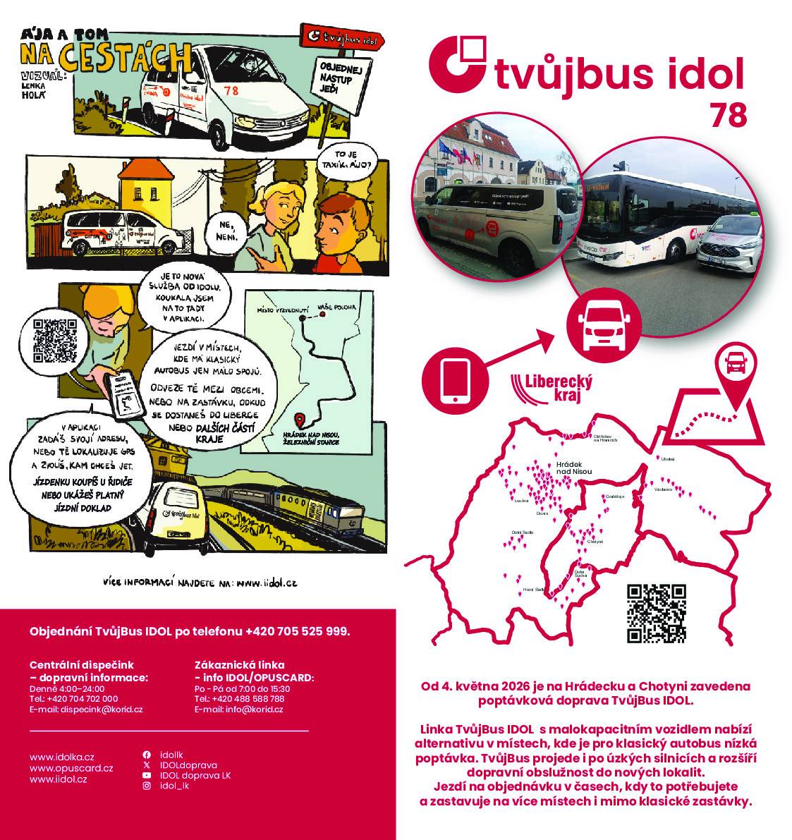 Nová služba TvůjBus IDOL přináší od 4. května do Hrádku nad Nisou a okolních obcí flexibilnější způsob veřejné dopravy. V rámci oblasti TvůjBus 78 Hrádek nad Nisou – Chotyně propojí nejen samotné město, ale také jeho místní části a okolní obce jako Oldřichov na Hranicích, Loučnou, Horní Sedlo, Horní Suchou, Uhelnou, Václavice a Chotyni. Cestující si nově budou moci objednat spoj podle svých potřeb, a to v pracovních dnech mezi 7:00 a 19:00 hodinou. Služba funguje na principu předem objednané přepravy, kdy je nutné jízdu rezervovat alespoň 30 minut a nejdéle 24 hodin před odjezdem. Pokud se jednotlivé objednávky na trase časově i směrově potkají, vozidlo může během jedné jízdy nabírat více cestujících a postupně je vysazovat. Provoz počítá také s bezpečnostními přestávkami mezi 11:00–11:30 a 15:30–16:00 hodinou, kdy služba nebude k dispozici. O letních školních prázdninách se plánuje rozšíření i na víkendový provoz. TvůjBus je plně zapojený do tarifu IDOL, takže cestující zaplatí stejnou částku jako v běžném autobusu, včetně možnosti využití časových jízdenek. Řidič navíc dokáže vystavit jízdenku i na navazující spoj, například při cestě na vlak. Z hlediska provozu je však nutné počítat s určitými omezeními: přeprava probíhá vozidlem s kapacitou maximálně osm cestujících, což neumožňuje převoz osob na invalidním vozíku, kočárky je nutné složit a komplikace mohou nastat i při přepravě větších zvířat. Novinka tak doplňuje stávající dopravní obslužnost regionu o službu, která reaguje na aktuální potřeby cestujících a nabízí větší flexibilitu při každodenním cestování.