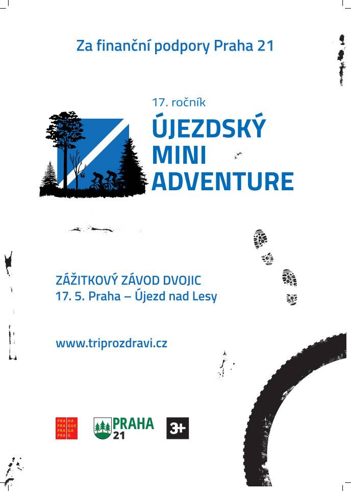 Újezdský Mini Adventure 2026 – zážitkový závod dvojic.  Neděle 17. května 2026 | 9.00–16.00 | Újezd nad Lesy Zveme Vás na den plný pohybu, spolupráce a netradičních výzev. Újezdský Mini Adventure 2026 je oblíbený zážitkový závod dvojic, který je určen jak dospělým, tak kategorii rodičů s dětmi. Během 3 hodin (v kategorii rodičů s dětmi 1,5 hodiny) budete ve dvojici na kole objíždět stanoviště, kde na Vás čekají rozmanité disciplíny. V minulých ročnících to bylo například řezání polena, letní biatlon, hasičský útok, slanění, střelba, logické úkoly nebo jízda na kanoi. V tomto závodě si sami volíte pořadí disciplín i to, které z nich absolvujete. Důraz není kladen na výkon, ale na spolupráci ve dvojici a společný zážitek. Akci pořádá Tři pro zdraví za finanční podpory MČ Praha 21. Těšíme se na Vaši účast!