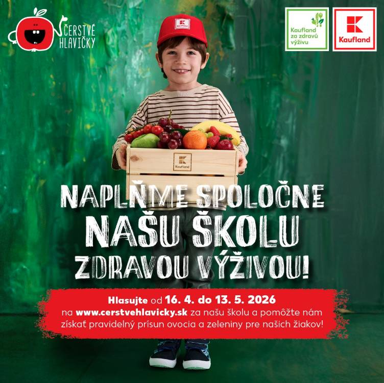 Hlasujte za našu školu do 13. mája 2026 a pomôžte získať pravidelný prísun ovocia a zeleniny pre našich žiakov. Každý hlas sa počíta. Kaufland Slovenská republika organizuje už ôsmy ročník projektu pod názvom Čerstvé hlavičky, ktorého cieľom je podporovať pestré a vyvážené stravovanie a zvyšovať konzumáciu čerstvého ovocia a zeleniny u žiakov na základných školách a u detí v materských školách na celom Slovensku. Na dosiahnutie tohto cieľa bude Kaufland v rámci projektu hľadať partnerské základné a materské školy pre 88 predajní Kaufland. Partnerom sa stanú školy a škôlky, ktoré získajú v rámci súťaže najvyšší počet prepočítaných hlasov. Naša základná škola v Limbachu sa zaregistrovala do uvedeného projektu a chceli by sme všetkých rodičov, pracovníkov školy, ale aj jej priateľov a podporovateľov požiadať o hlasovanie. Je potrebné zaregistrovať sa na stránke http://www.cerstvehlavicky.sk a môžete hlasovať opakovane aj každý deň; počas jedného kalendárneho dňa je však možné odovzdať škole maximálne jeden hlas. Pri hlasovaní sa zohľadňuje aj počet žiakov na škole; každý odovzdaný hlas bude teda prepočítaný. Viac informácií nájdete na priloženom plagáte a v štatúte hlasovania Statut_hlasovanie_2026.docx.pdf. Vopred všetkým ďakujeme.