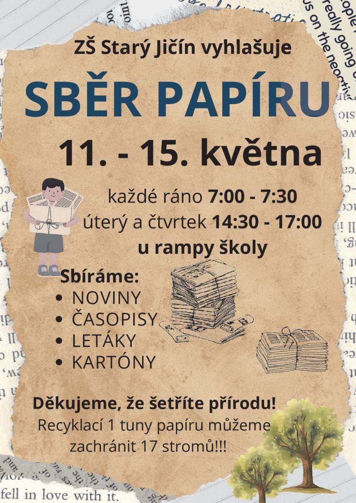 jarní sběr papíru na ZŠ Starý Jičí