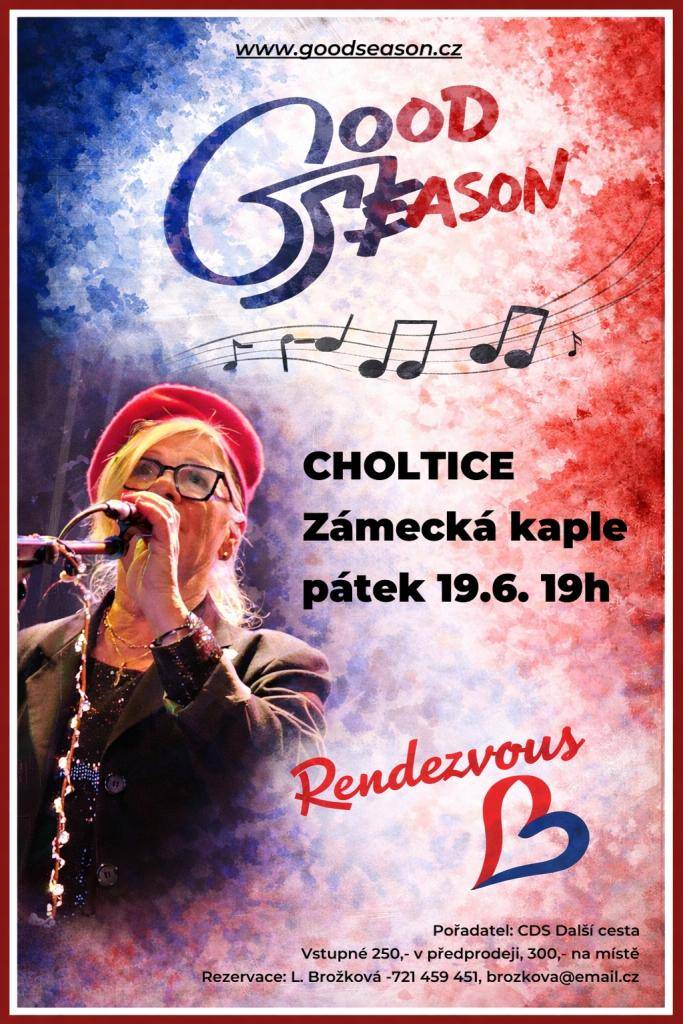 Jste srdečně zváni na 5. koncert kapely Good Season, který se uskuteční v kapli sv. Romedia v Cholticích dne 19. června od 19 hodin.