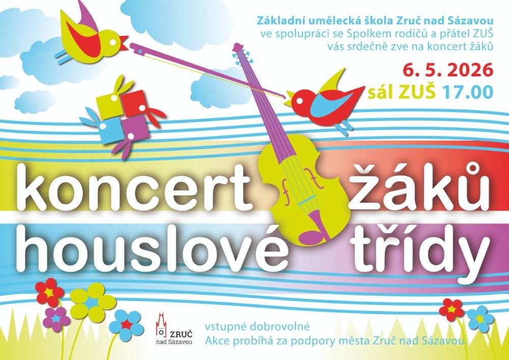 Základní umělecká škola ve spolupráci se Spolkem rodičů a přátel ZUŠ zve na koncert žáků do sálu ZUŠ.