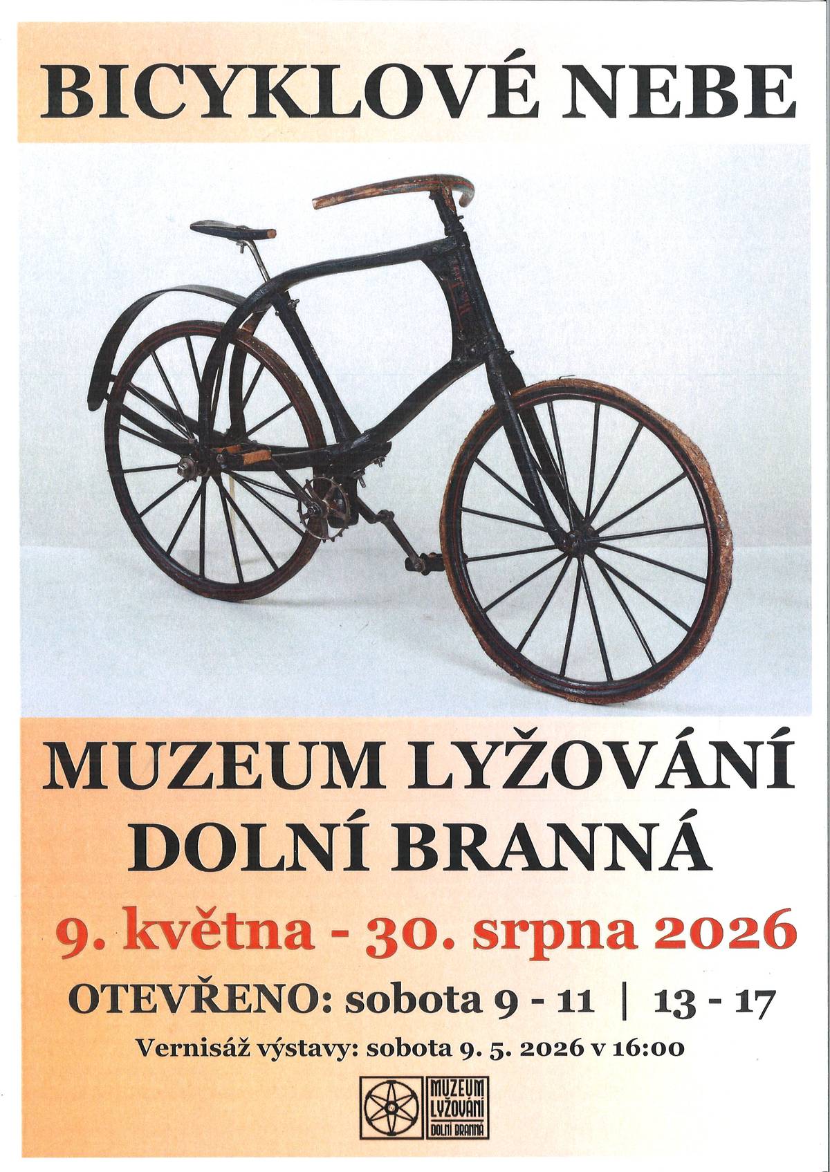 Oprava: Vernisáž k výstavě Bicyklové nebe se uskuteční v SOBOTU 9. května 2026 v 16:00.