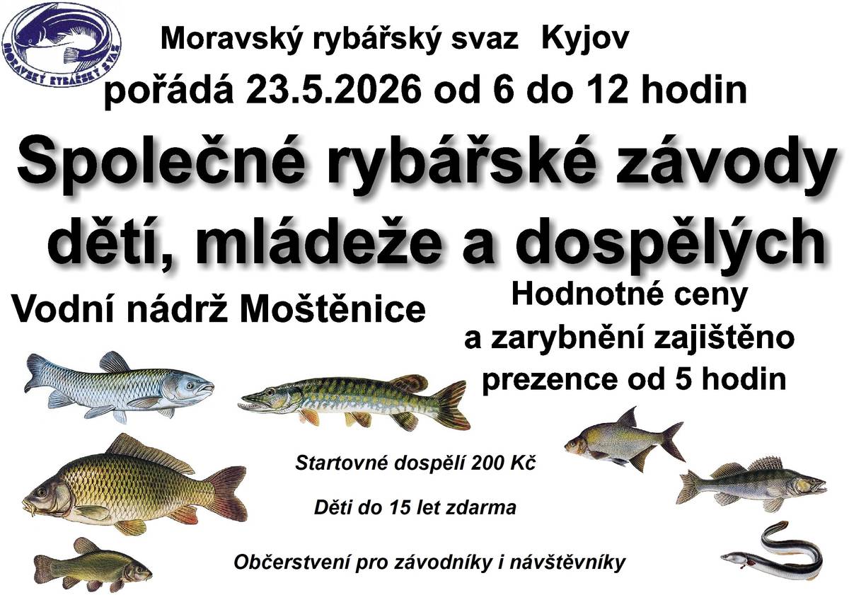 Splečné rybářské závody dětí, mládeže a dospělých. Více informací na letáku.