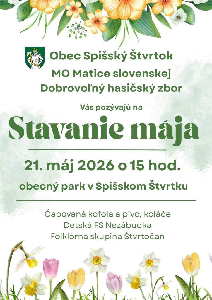 STAVANIE MÁJA - 21.máj 2026 - štvrtok o 15 hod.