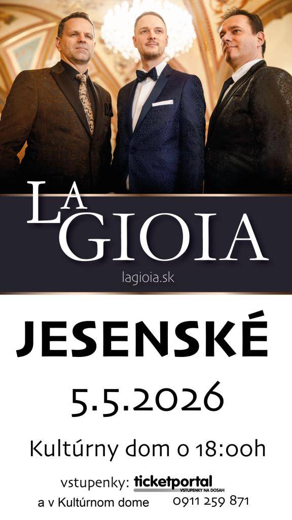 La Gioia patrí medzi najúspešnejšie slovenské hudobné zoskupenia svojho druhu. Trio je známe spojením operného spevu s modernou populárnou hudbou.  A La Gioia Szlovákia egyik legsikeresebb zenei együttese a maga műfajában. A trió az opera éneklést ötvözi a modern könnyűzenével.
