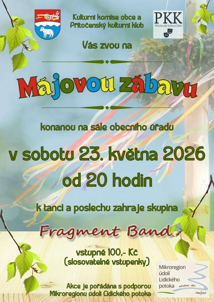 sobota 23. května od 20 hodin na sále obecního úřadu