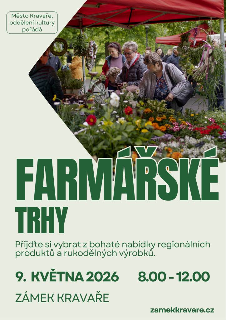 V sobotu 9. května na zámku v Kravařích farmářské trhy od 8 do 12 hod. a Ptačí svět od 9 do 15 hod.