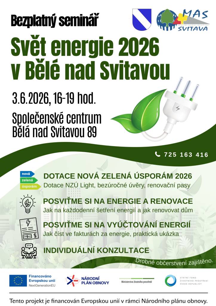 Ve spolupráci s obecním úřadem připravuje Místní akční skupina Svitava z. s. (MAS Svitava) bezplatný seminář zaměřený na energie.