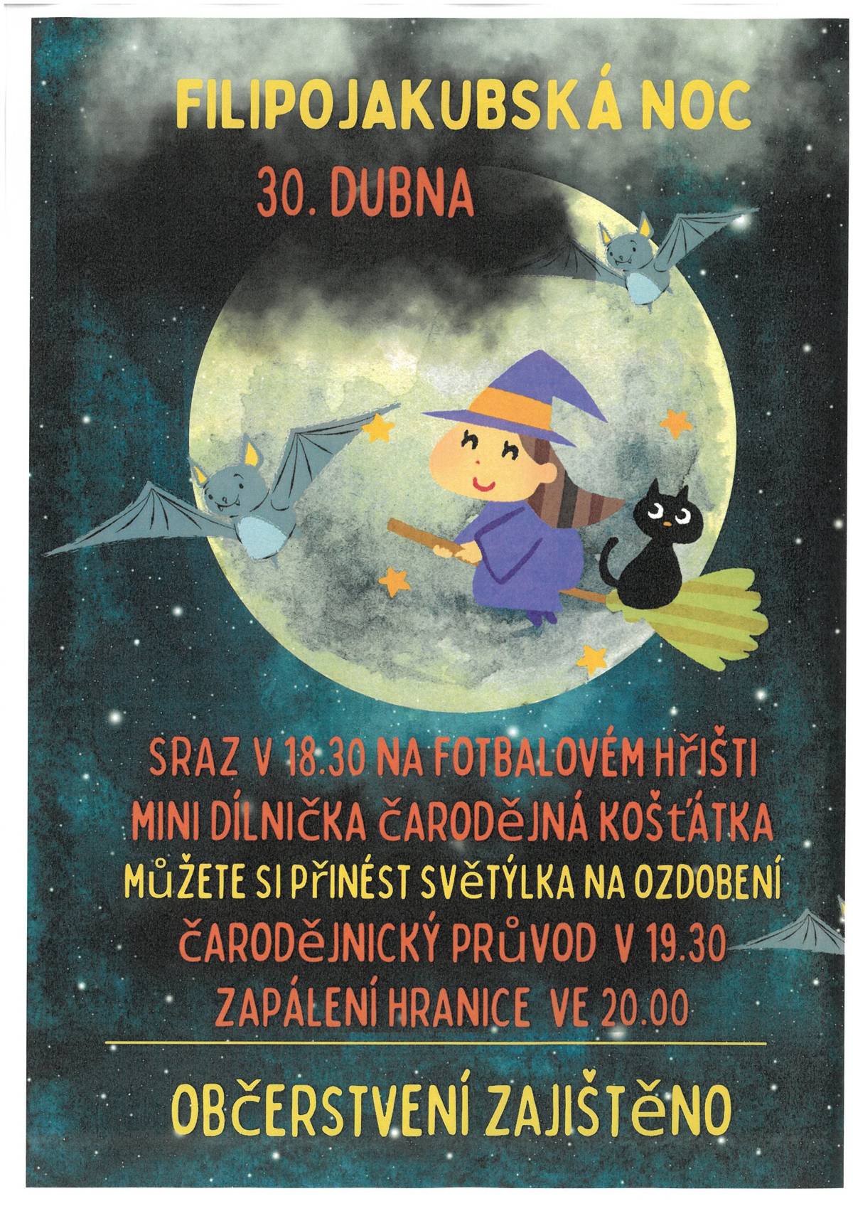 Filipojakubská noc 30.4.2026 sraz v 18:30 hod. na fotbalovém hřišti Herálec