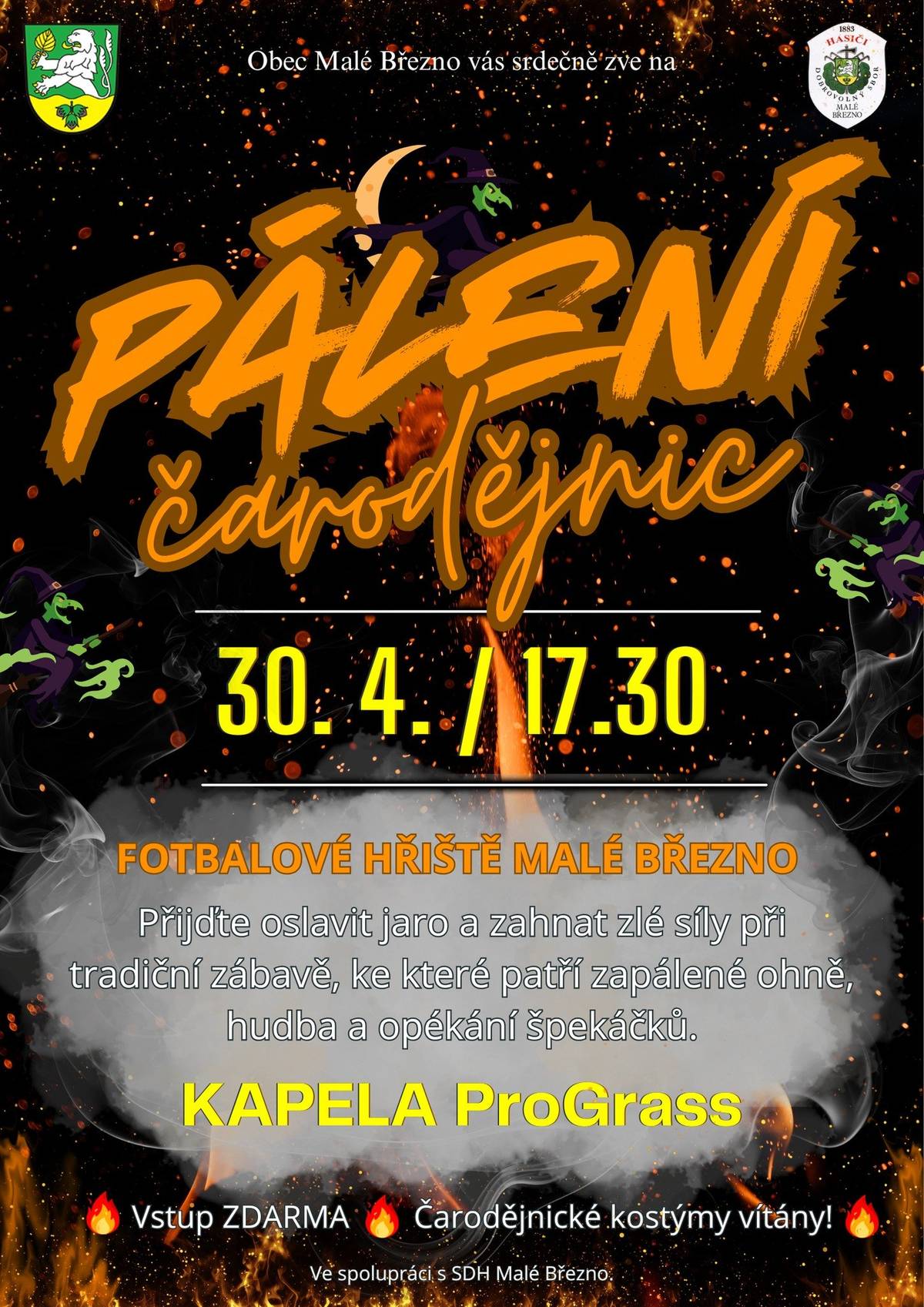 Přijďte s námi přivítat jaro a vyhnat všechny zlé síly na tradiční Pálení čarodějnic! 🧙♀️✨ Sejdeme se 30. 4. v 17:30 na fotbalovém hřišti – čeká vás oheň, hudba, pohoda a spousta zábavy. 👉 Buřtíky pro dospěláky si vezměte vlastní! Zapomnětlivé duše nenecháme o hladu – bude možnost dokoupit buřty na oheň, ale pozor, v omezeném množství! K dispozici budou i grilované klobásy. 👉 Kdo naše akce zná, ví, že o děti je postaráno – občerstvení pro ně je zajištěno 👍 🧙♂️ Kostýmy vítány (čím strašidelnější, tím lepší!) - vyhodnotíme ty nejkrásnější. 🎶 Hraje kapela ProGrass 🎉 Vstup dobrovolný. Tak zítra u hranice!🧙♀️✨