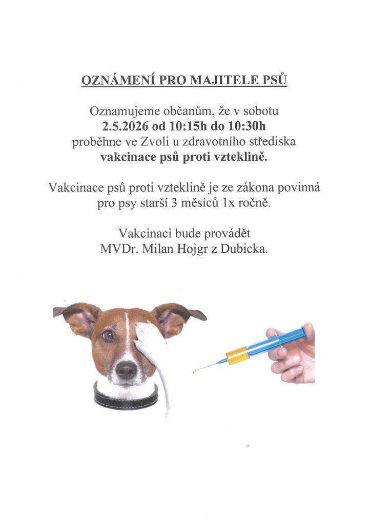 Vakcinace psů ve Zvli 2.5.2026