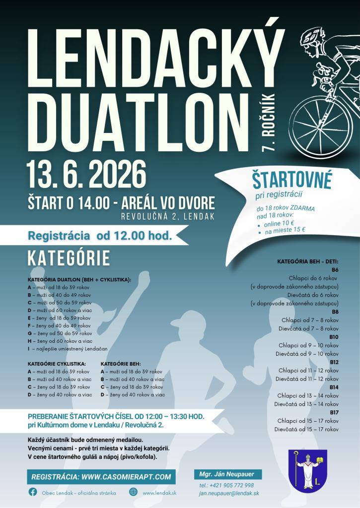 Na Lendacký duatlon 2026, ktorý sa bude konať 13. 6. sa už môžete registrovať na linku v tele správy.  Tešíme sa Vás!
