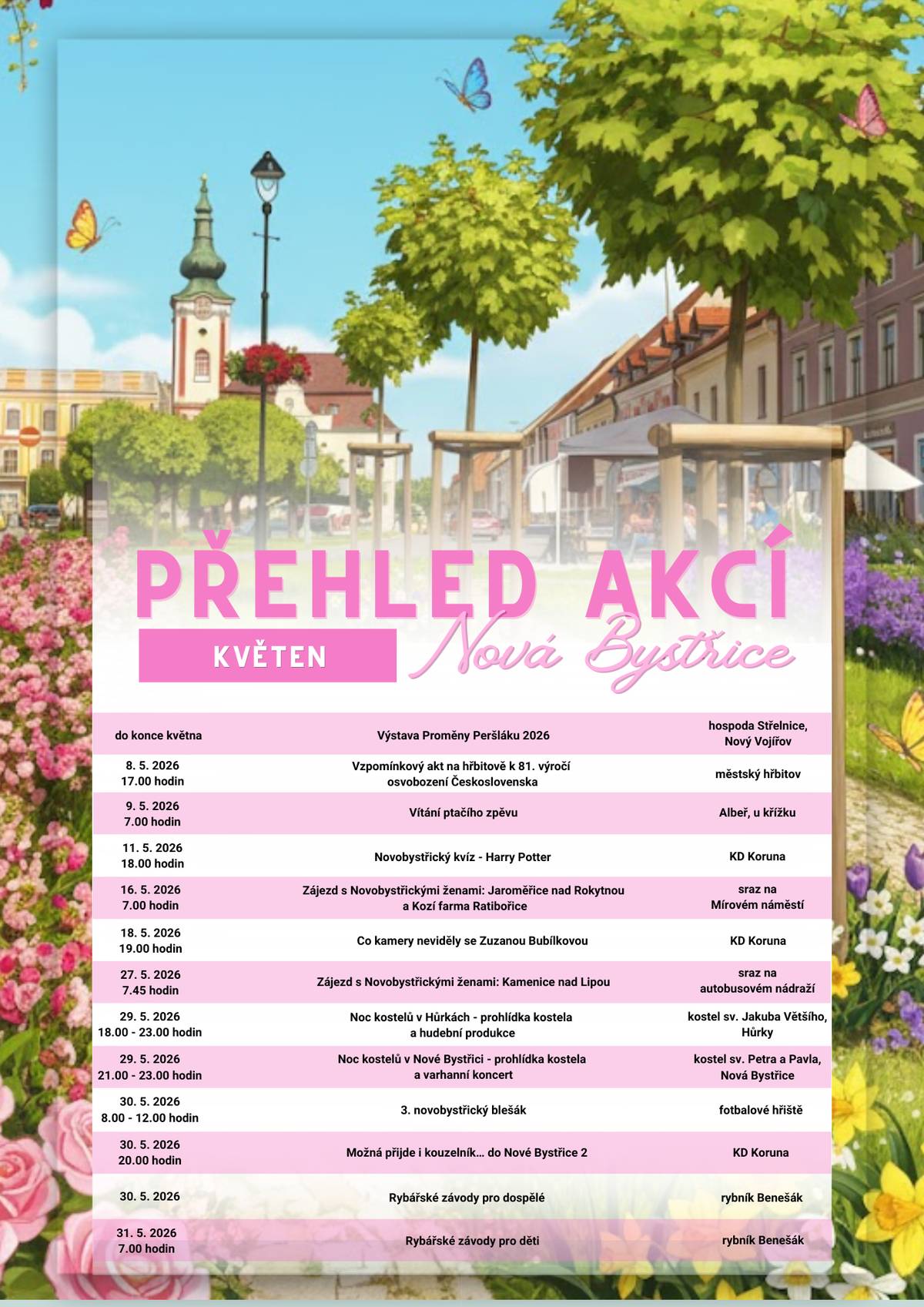 Milí spoluobčané, na přiloženém plakátě naleznete přehled kulturních akcí na květen 2026.