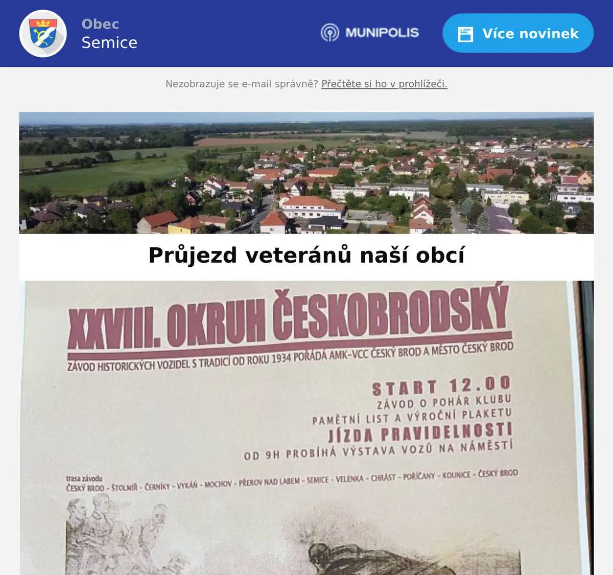 Veteránský okruh projede naší obcí! V pátek 1. 5. 2026 povede přes naši obec tradiční veteránský okruh. Průjezd veteránů očekáváme přibližně okolo 12:30. Přijďte se podívat a užít si jedinečnou podívanou! 