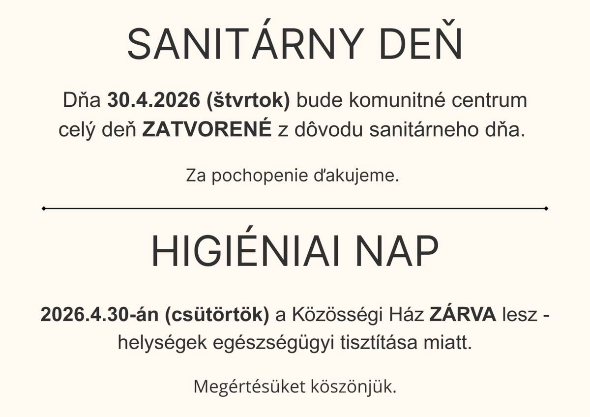 30.apríla 2026 bude KC zatvorené.