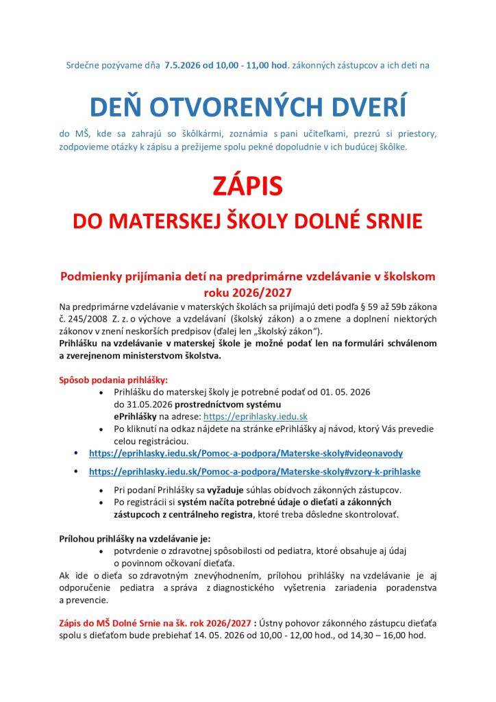 Deň otvorených dverí do MŠ