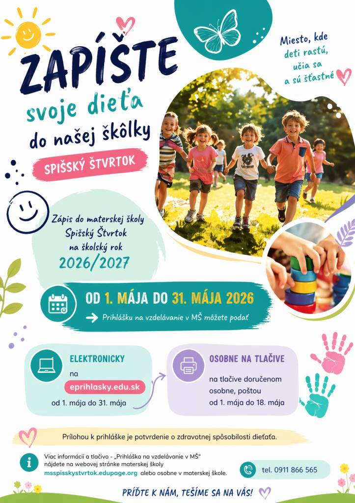 ZÁPIS DO MŠ SPIŠSKÝ ŠTVRTOK