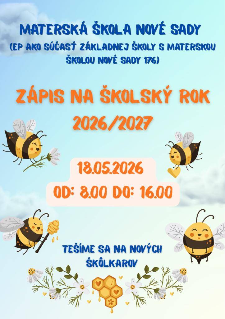 Prijímanie detí na predprimárne vzdelávanie v materskej škole na školský rok 2026/2027