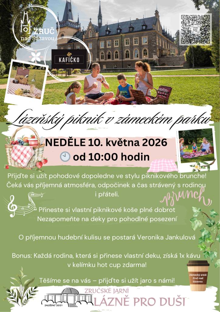 Přijďte si užít pohodové dopoledne ve stylu piknikového brunche!Čeká vás příjemná atmosféra, odpočinek a čas strávený s rodinou i přáteli. Přineste si vlastní piknikové koše plné dobrot. Nezapomeňte na deky pro pohodlné posezení.