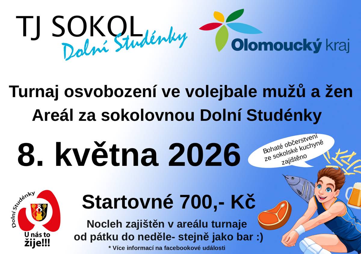 Pozvánka na volejbalový turnaj osvobození ve volejbale mužů a žen dne 8.5.2026.