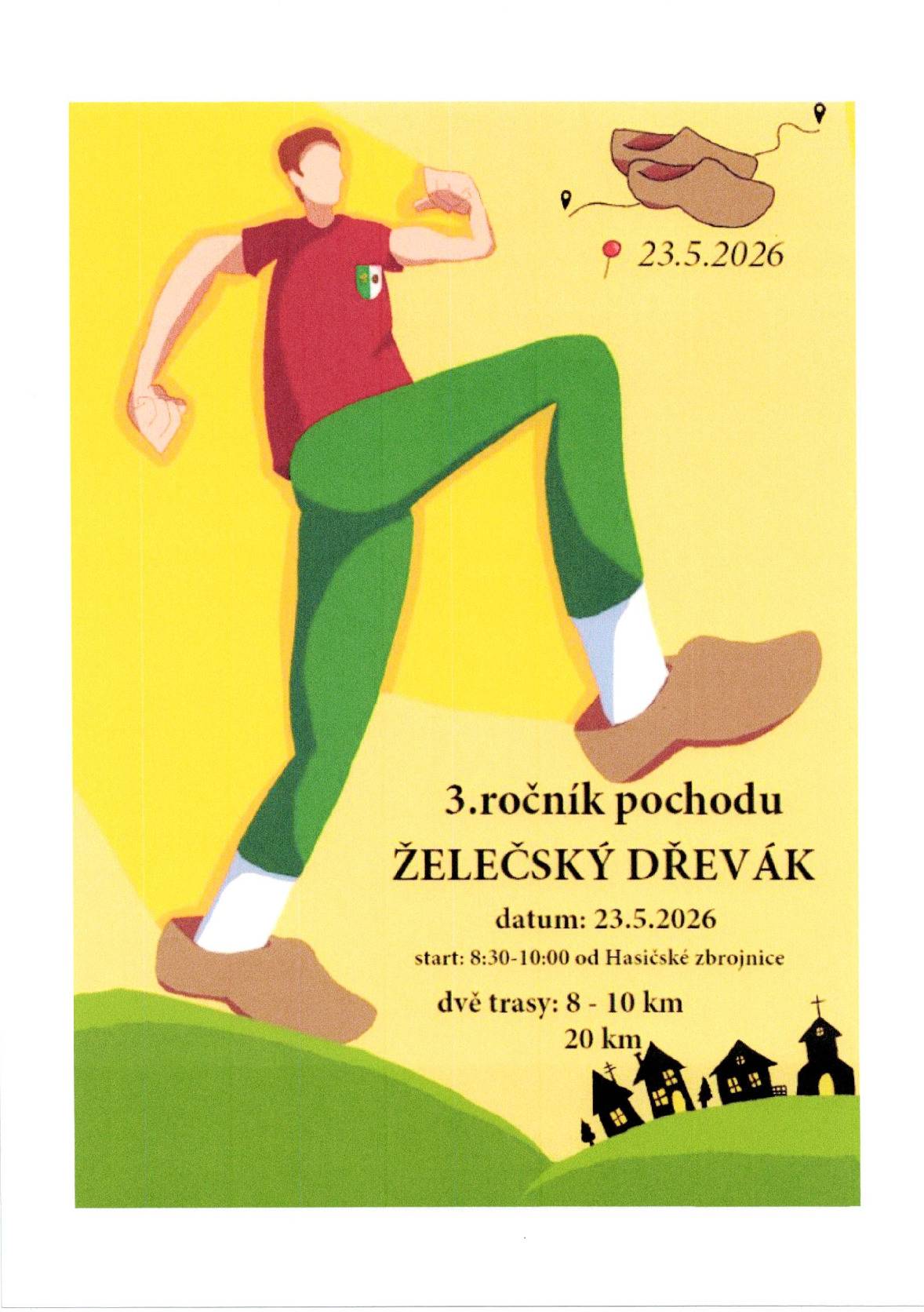 Dne 23.5. 2026 se bude konat 3. ročník pohodového pochodu všech generací naším okolím "Želečský dřevák". Pochod je vhodný i pro děti, rodiče s kočárkem i seniory. Start je od 8:30 - 10:00 od Hasičské zbrojnice v Želči. Jsou dvě trasy 8-10 km a 20 km. Občerstvení na trase je zabezpečeno.