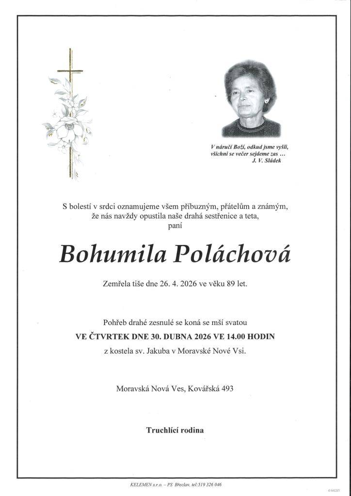 Bohumila Poláchová † 26.4.2026