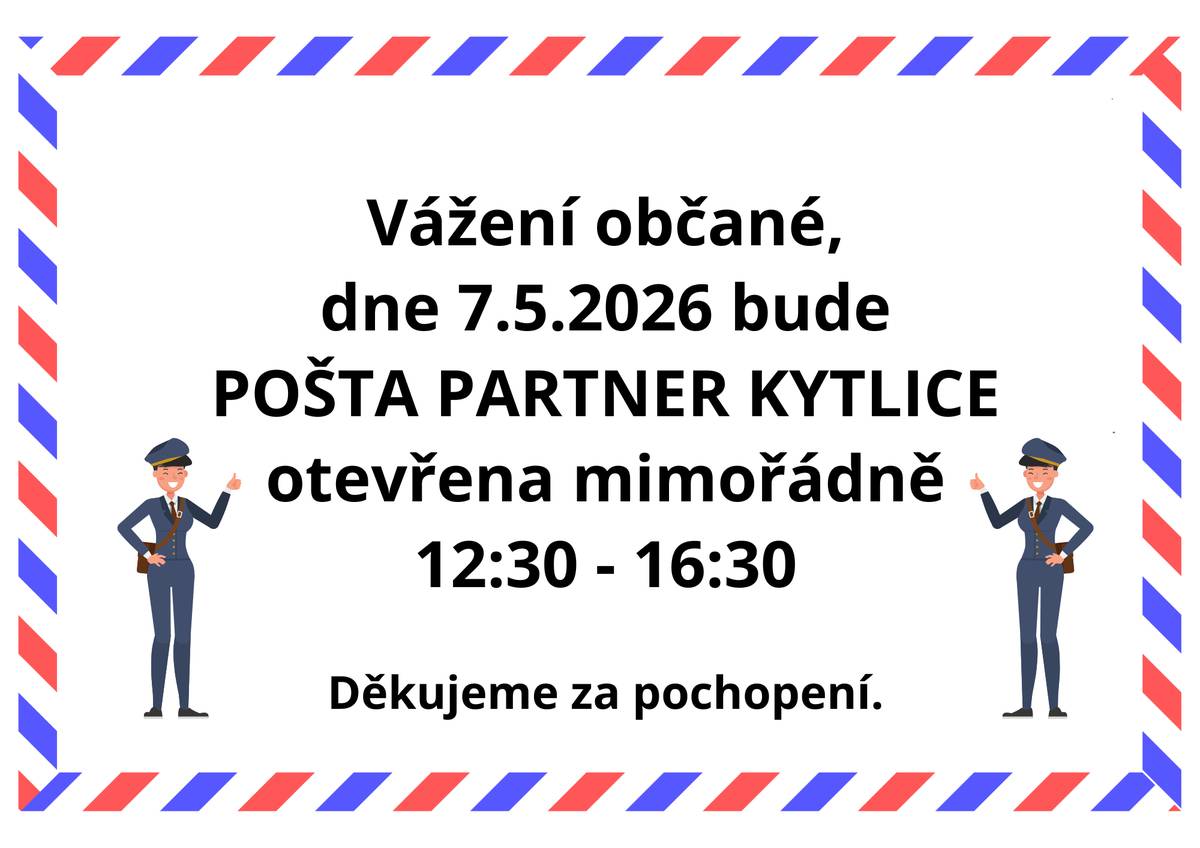Dne 7.5.2026 bude POŠTA PARTNER  otevřena mimořádně v čase 12:30 - 16:30.