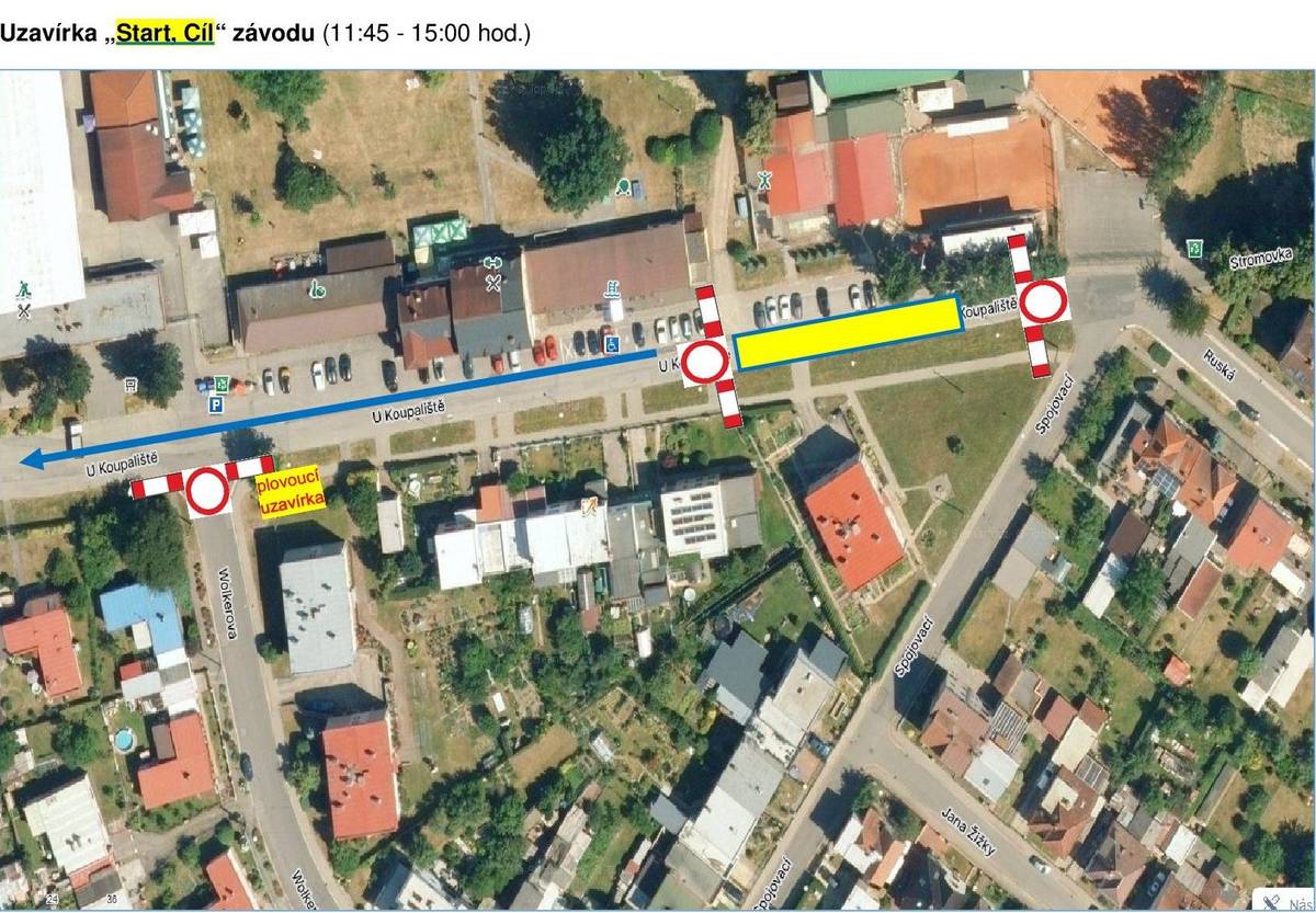 Ulice: U Koupaliště, Stromovka Termín: 02.05.2026 11:45 - 15:00 hod. Doba trvání: 03:15 hod. Investor: Czech Project Management z.s., IČO Druh: úplná uzavírka provozu   Odůvodnění: pořádání sportovní akce "Půlmaraton, MTB závod" Úplná uzavírka začíná od křižovatky s ul. Ruská a ul. Spojovací a končí za vjezdem do areálu koupaliště (ve směru z centra). Celková délka uzavírky je přibližně 100,0 metrů. Úplná uzavírka, pro start závodu a následně pro dojezd závodníků do cíle, bude trvat od 11:45 hod. do 15:00 hod. Objížďka není nařízena, trasa objížďky není stanovena. Po dobu startu jednotlivých závodů, tj. ve 12:00, 12:30 a 13:00 hod., bude pořadateli krátkodobě uzavřena křižovatka ul. U Koupaliště a ul. Wolkerova (tzv. „plovoucí“ uzavírka).