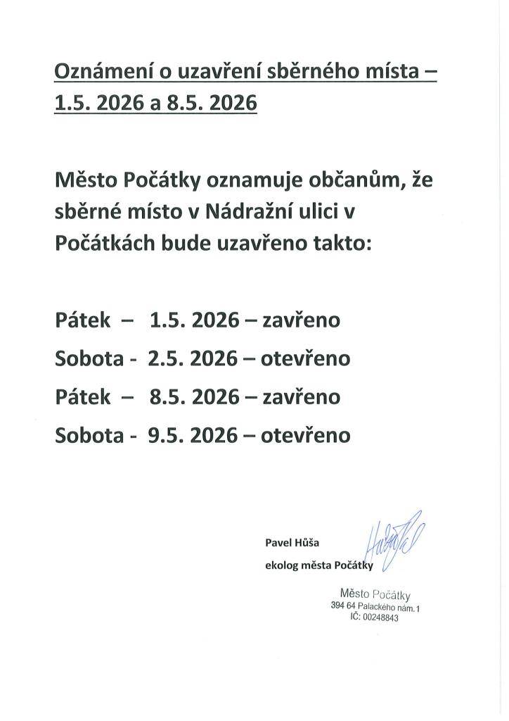 Sběrné místo z důvodu svátků uzavřen.